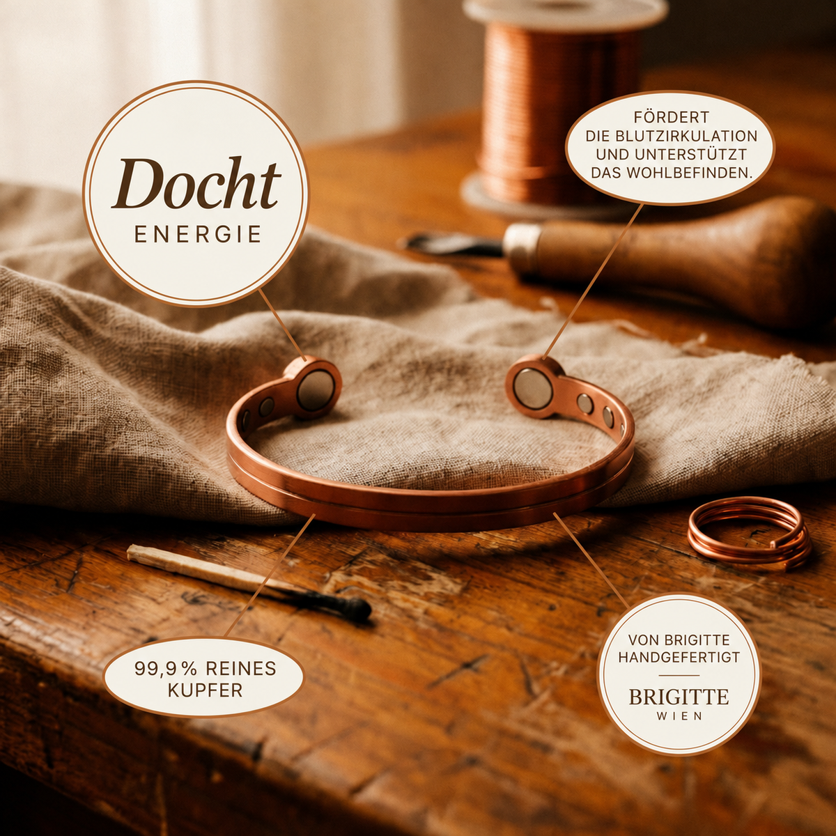 Luma & Reed Copper Bracelet “Wick”