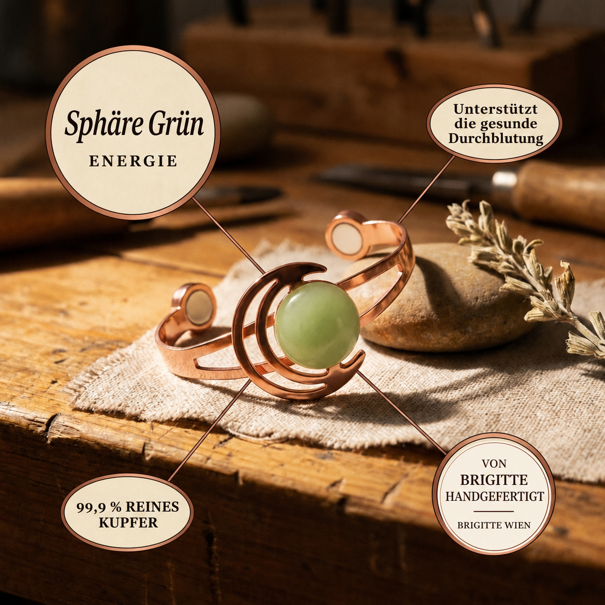 Luma & Reed Copper Bracelet “Sphere Green”