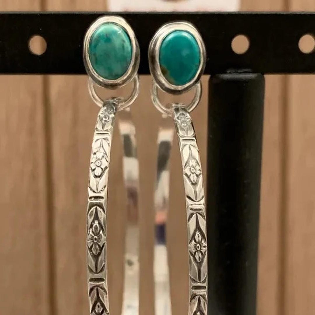 Boho Hoop Earrings with Stone and Engraving