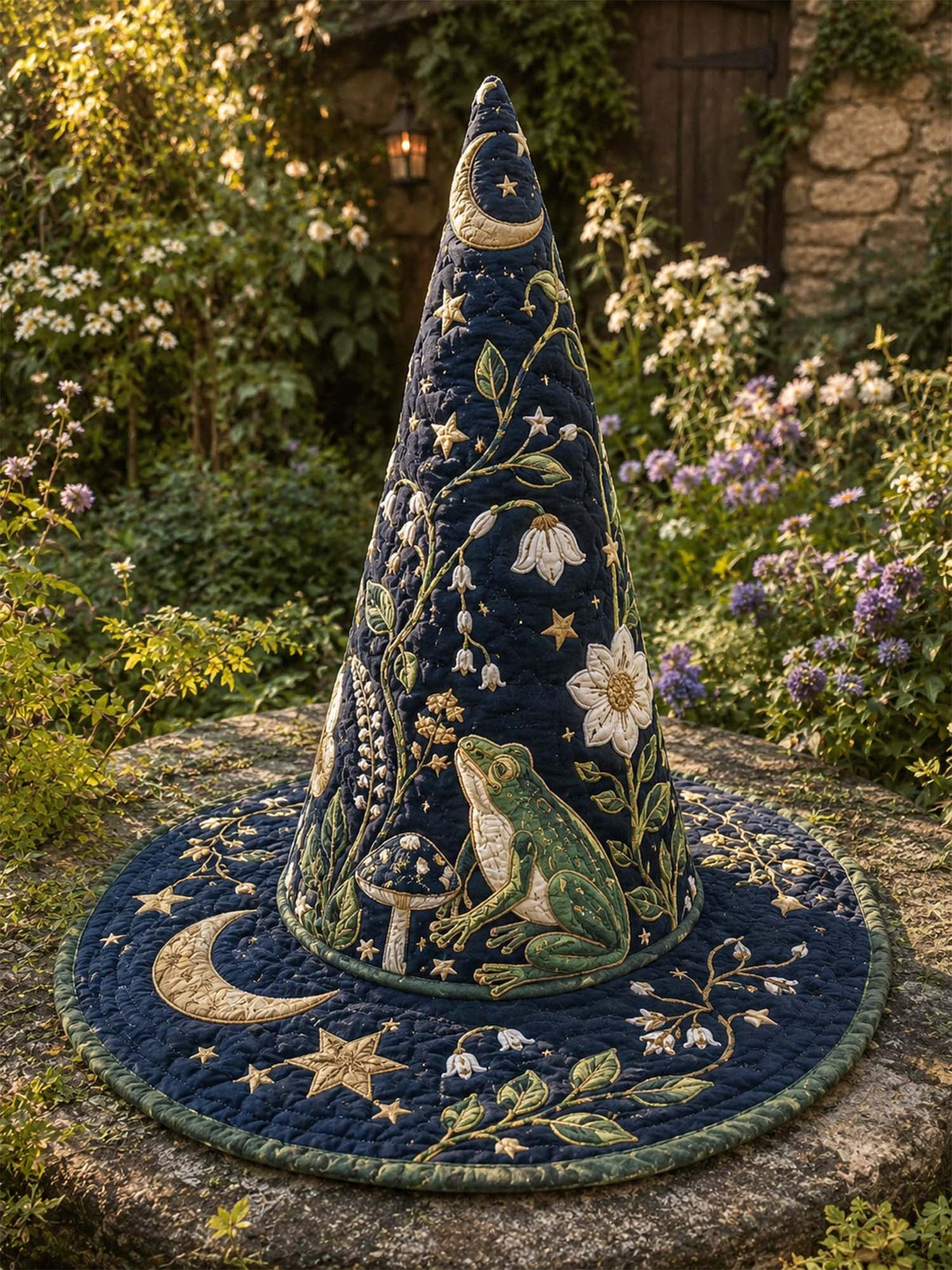 Handmade Quilted Witch Hat β Enchanted Moon Garden