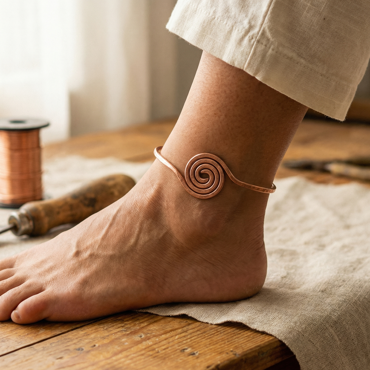 Luma & Reed Copper Anklet “Spiral”