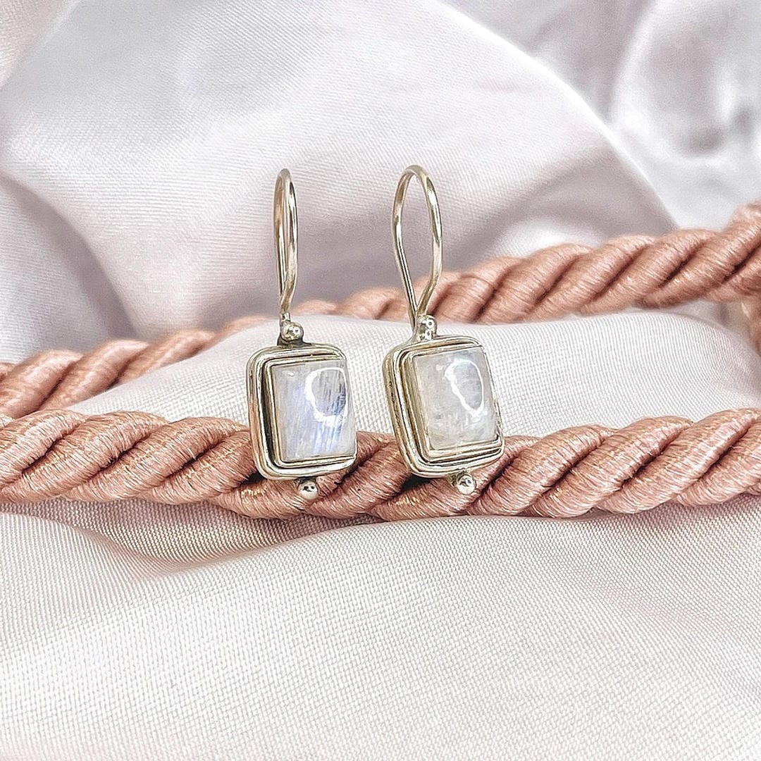 Angular Drop Earrings in Moonstone Look