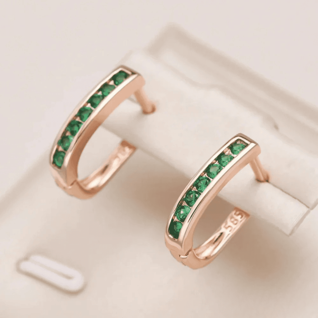 Hoop Earrings with Green Zirconia