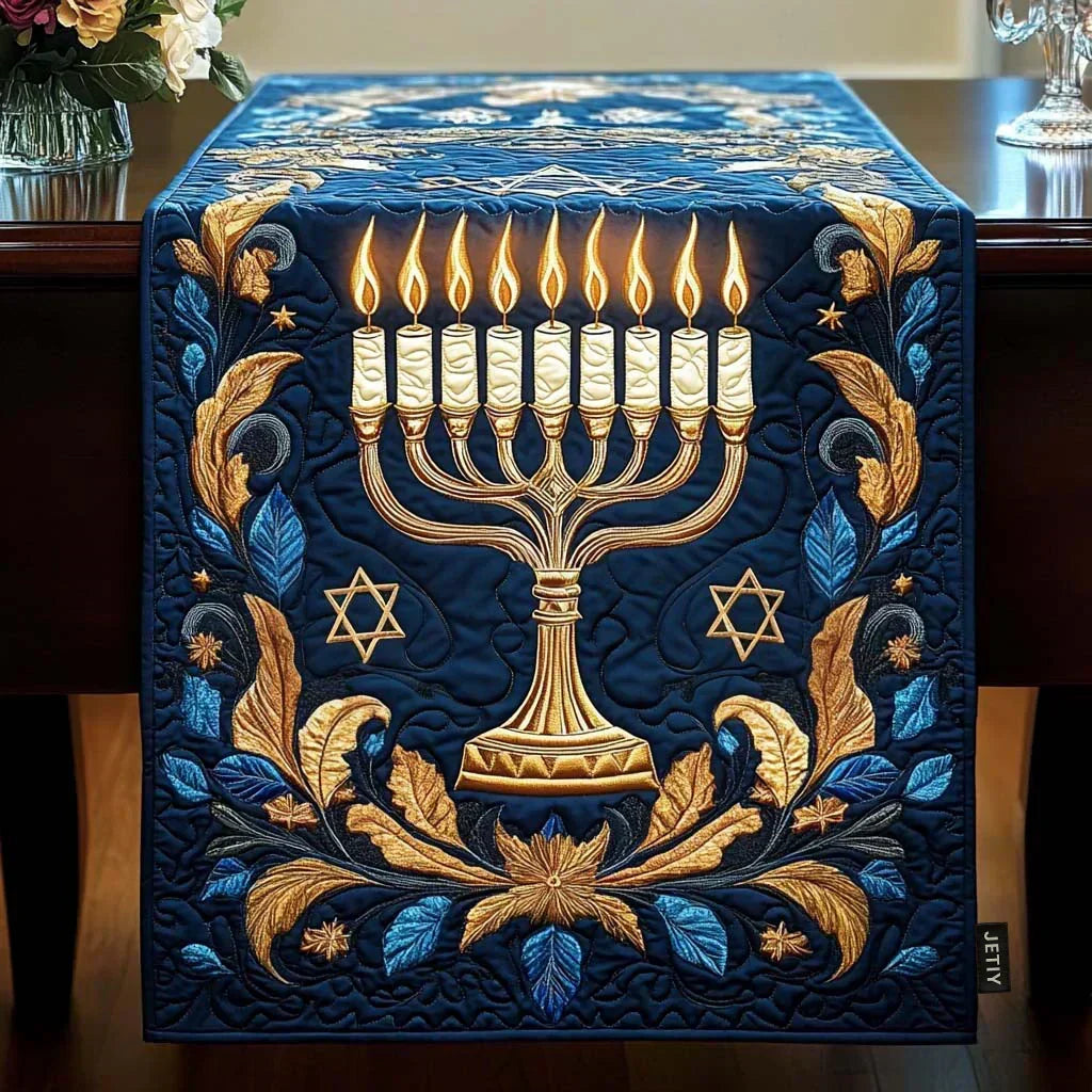 Quilted Table Runner - Lit Menorah