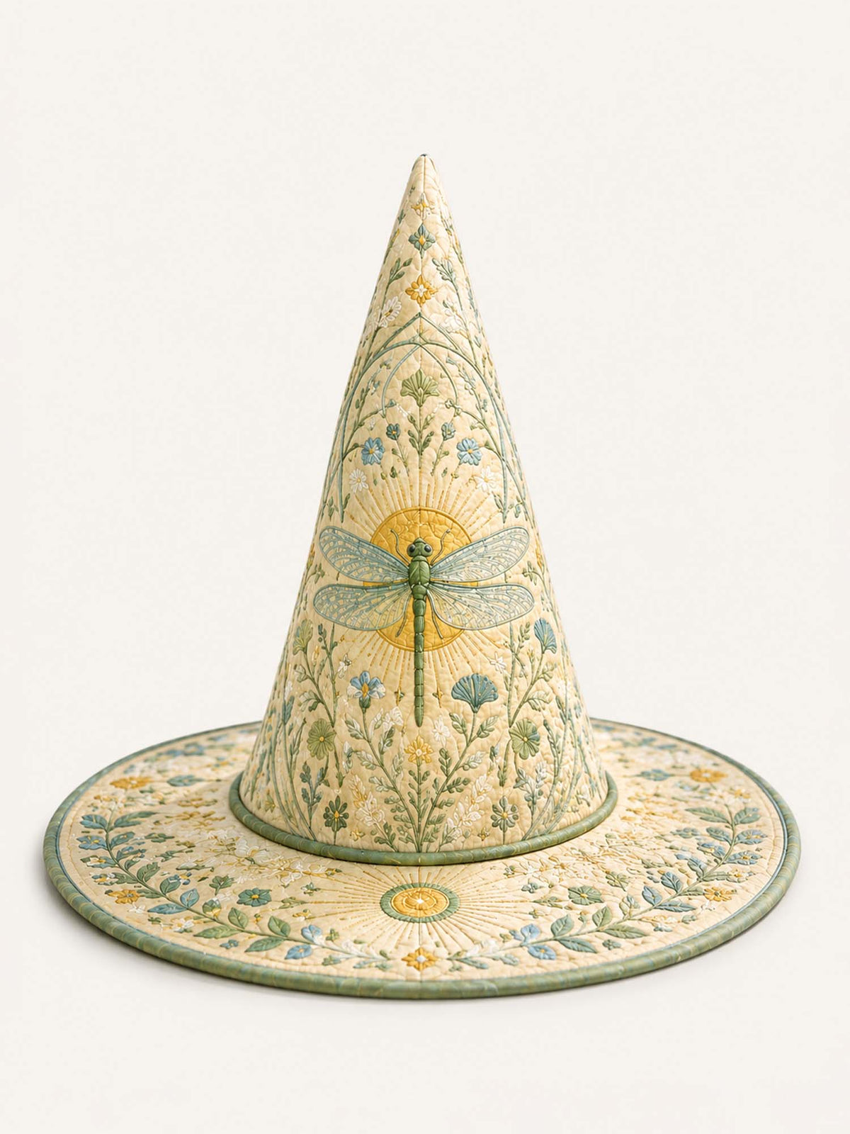 Handmade Quilted Witch Hat β Dragonfly Garden with Nostalgic Fairy Magic