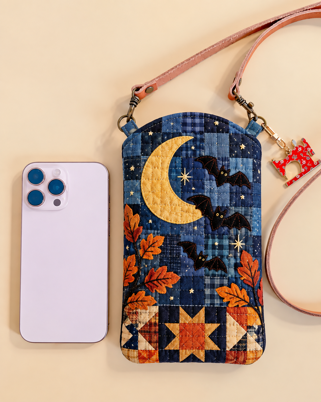 Slim Quilted Phone Crossbody Bag – Bat and Crescent Moon
