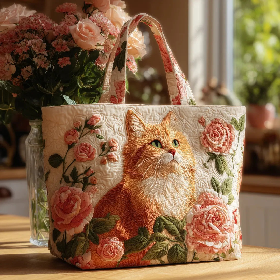 Handmade Red Cats Bag with Roses