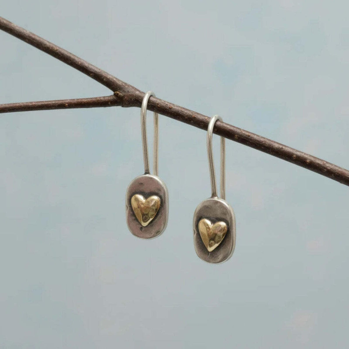 Vintage Drop Earrings with Gold Heart