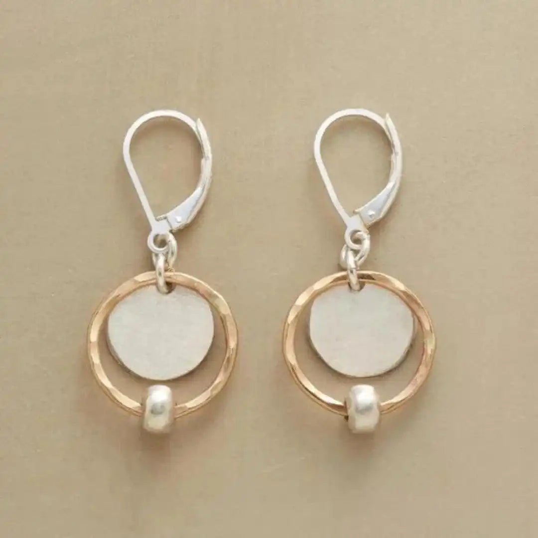 Earrings with Ring and Pearl in Gold and Silver