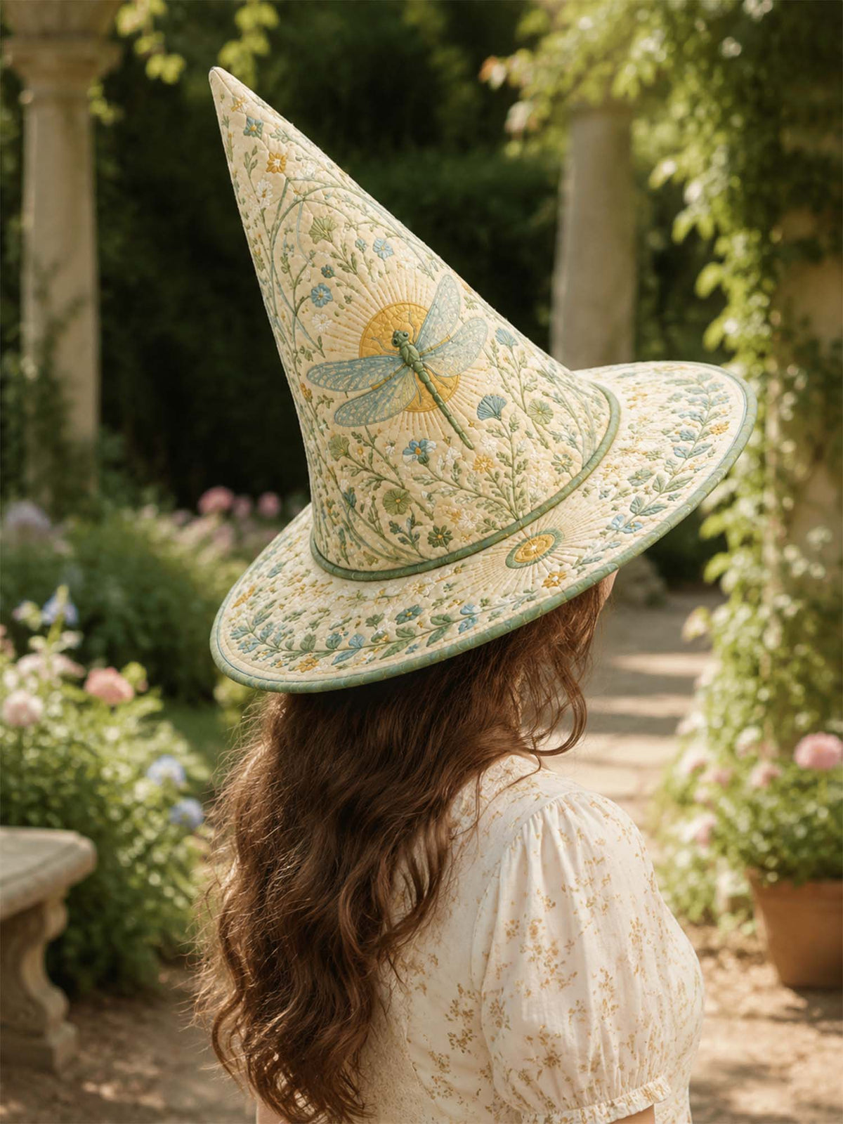Handmade Quilted Witch Hat β Dragonfly Garden with Nostalgic Fairy Magic