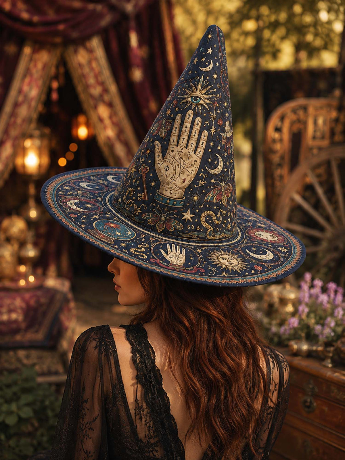 Handmade Quilted Witch Hat β Mystical Tarot and Stars