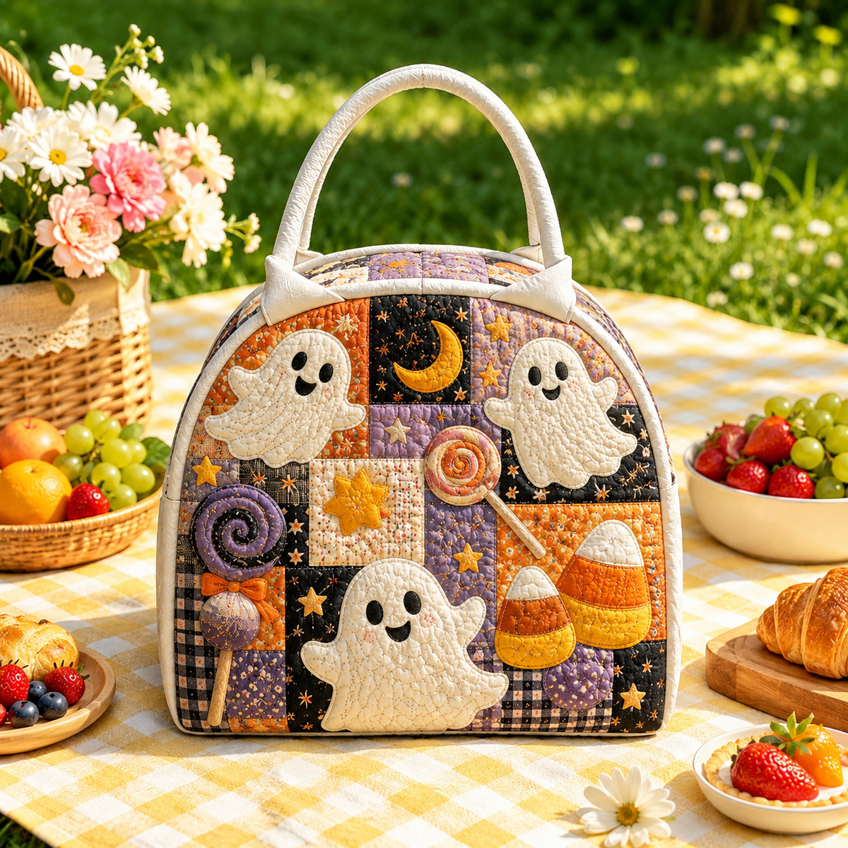 Quilted Lunch Bag – Cute Ghost and Sweets