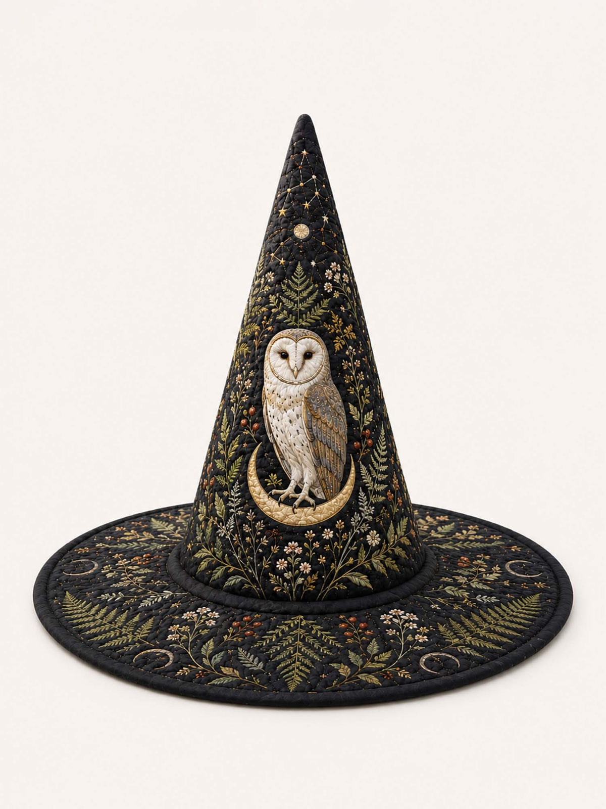 Handmade Quilted Witch Hat β Owl in the Dark Forest by Moonlight