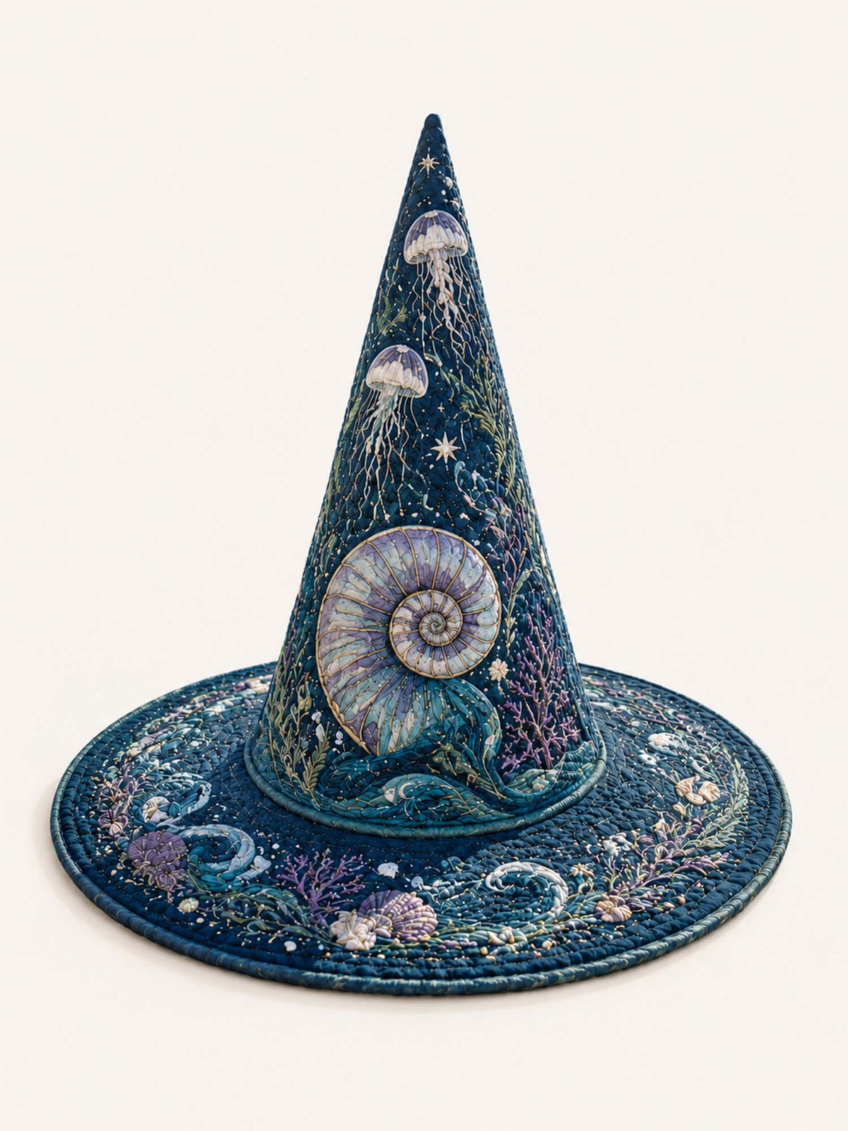 Handmade Quilted Witch Hat β Deep-Sea Mermaid in Dark Coastal Style
