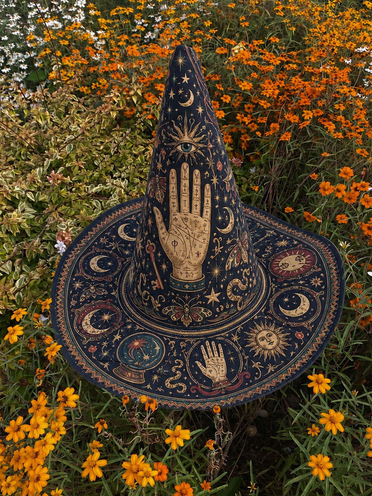 Handmade Quilted Witch Hat β Mystical Tarot and Stars