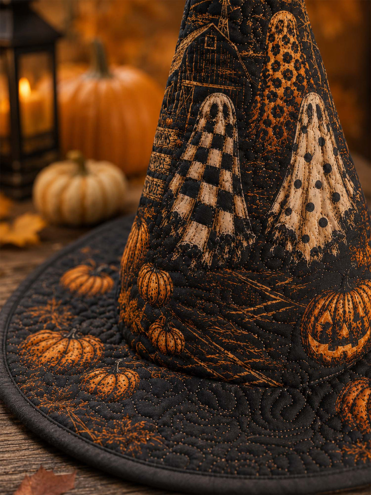 Handmade Quilted Witch Hat β Haunted Pumpkins for Halloween