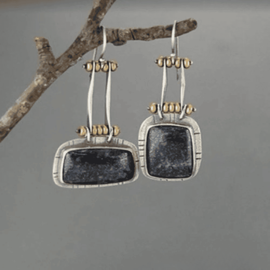 Vintage Earrings with Dark Stone