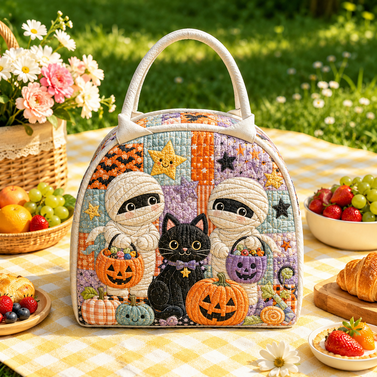Quilted Lunch Bag – Mummy and Black Cat