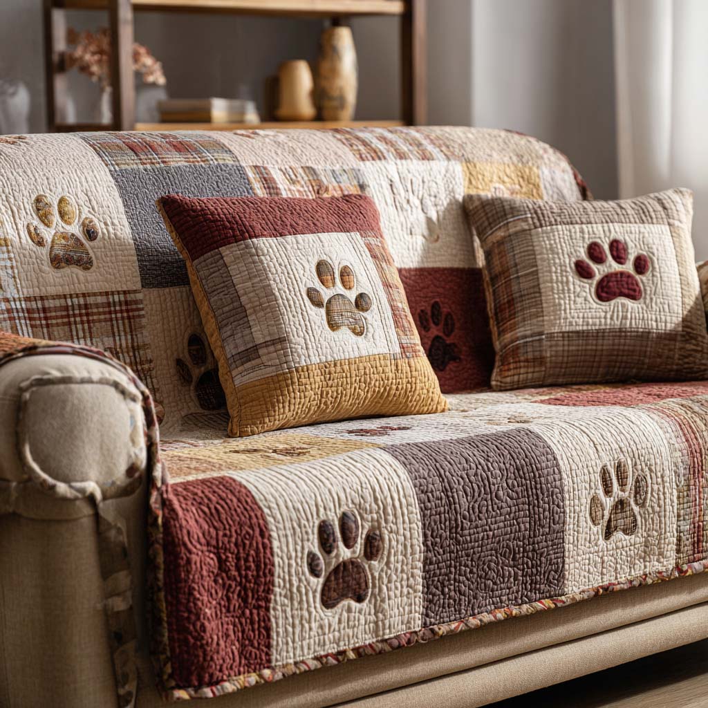 Quilted Sofa Cover – Quilted Sofa Cover with Paw Prints