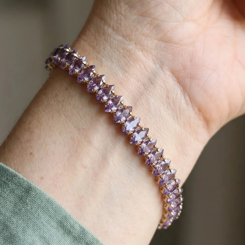 Amethyst Tennis Bracelet in Marquise Cut | Gold