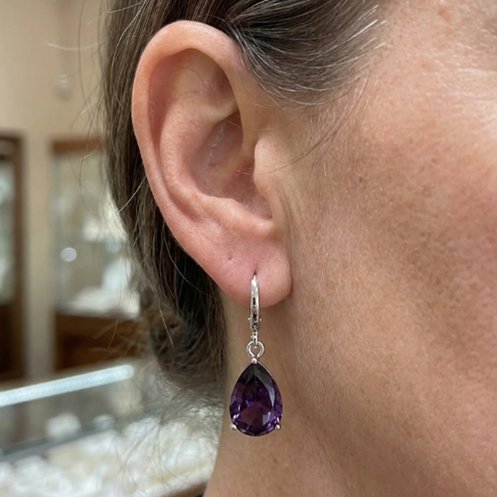 Amethyst Drop Earrings | White Gold