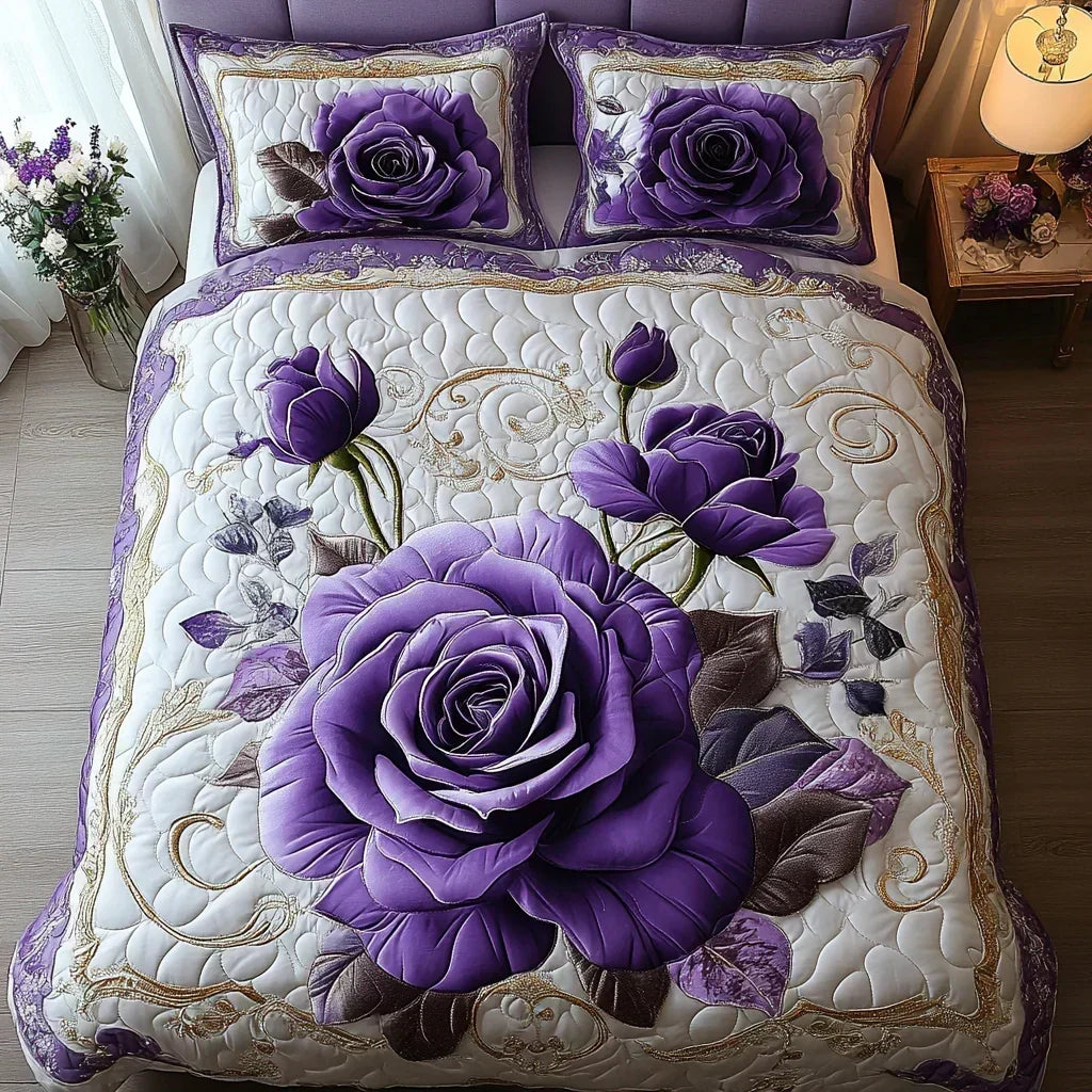 3-Piece Quilted Bedding Set – Pink Lilac