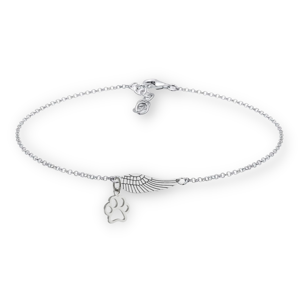 Memorial Bracelet in White Gold with Angel Wing