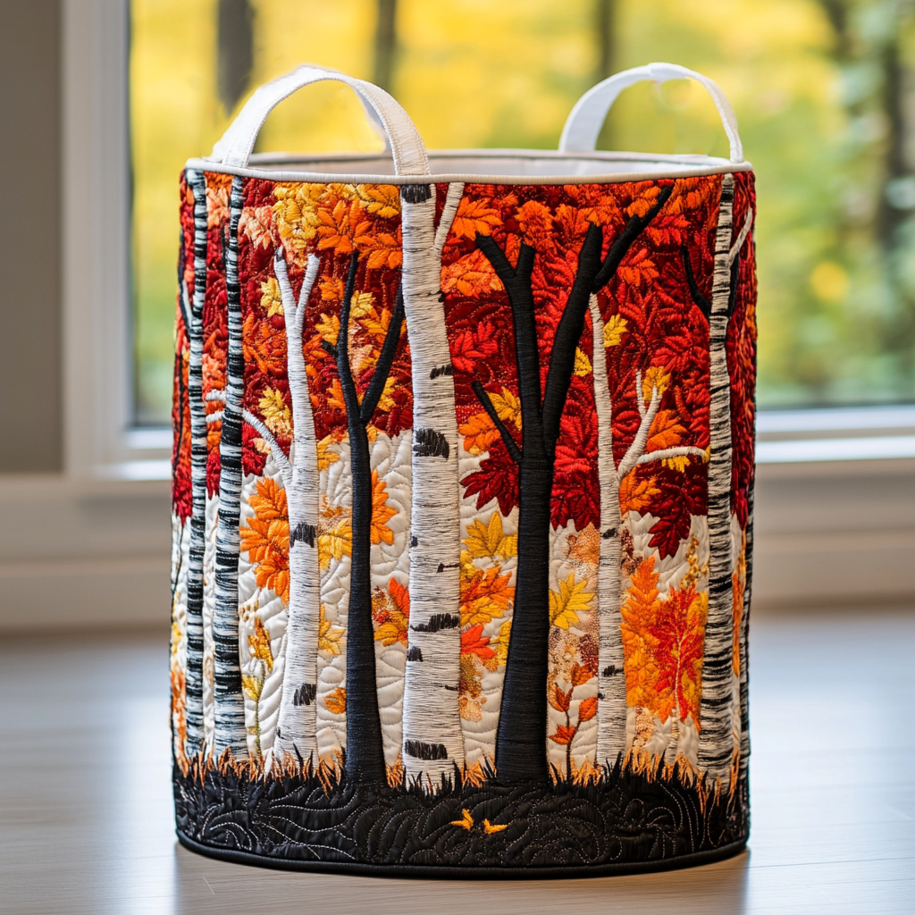 Quilted Laundry Basket with Forest Landscape