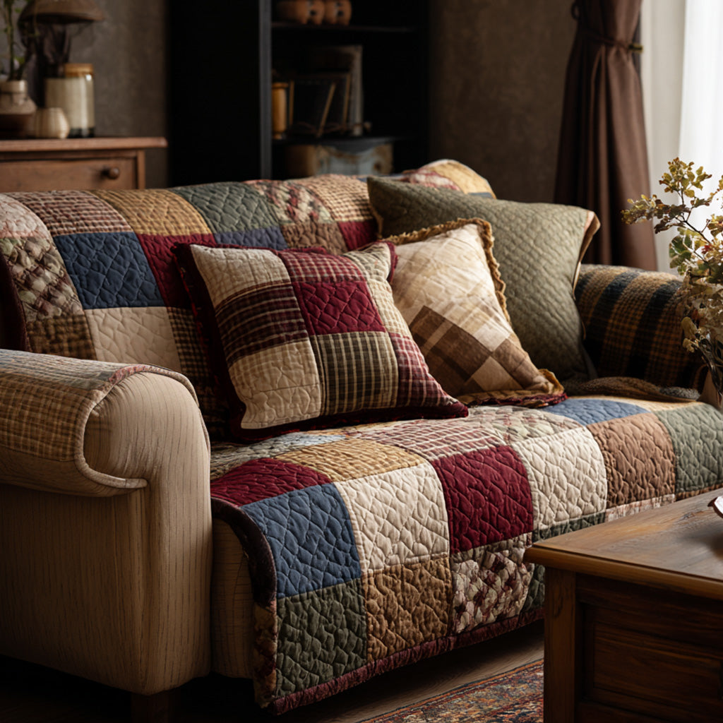 Quilted Sofa Cover – Rustic Patchwork Quilted Sofa Cover