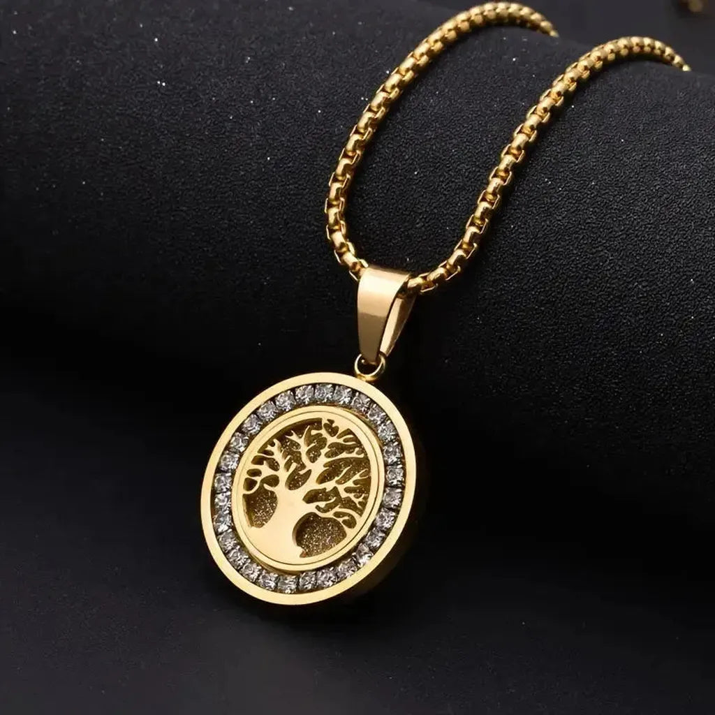 Tree of Life Necklace in Gold Finish with Zirconia