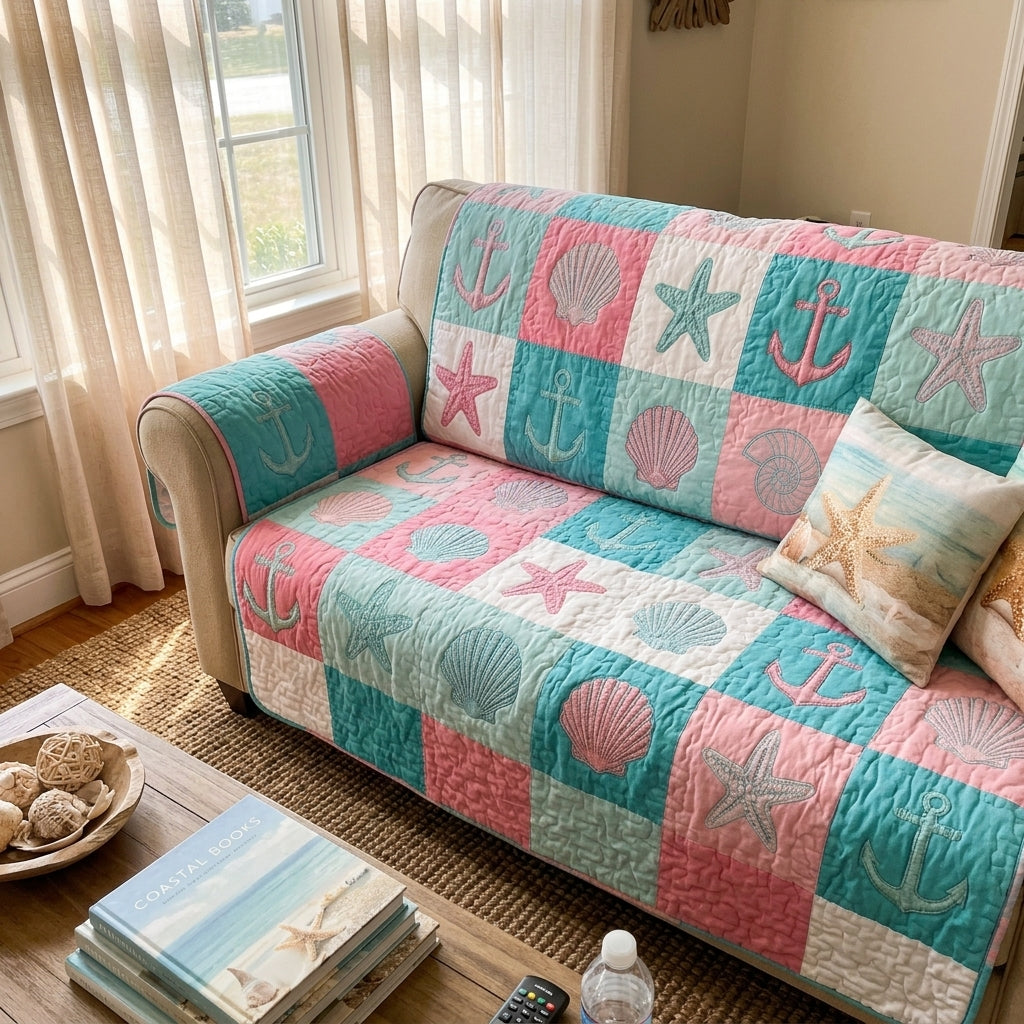 Quilted Sofa Cover with Beach Hut