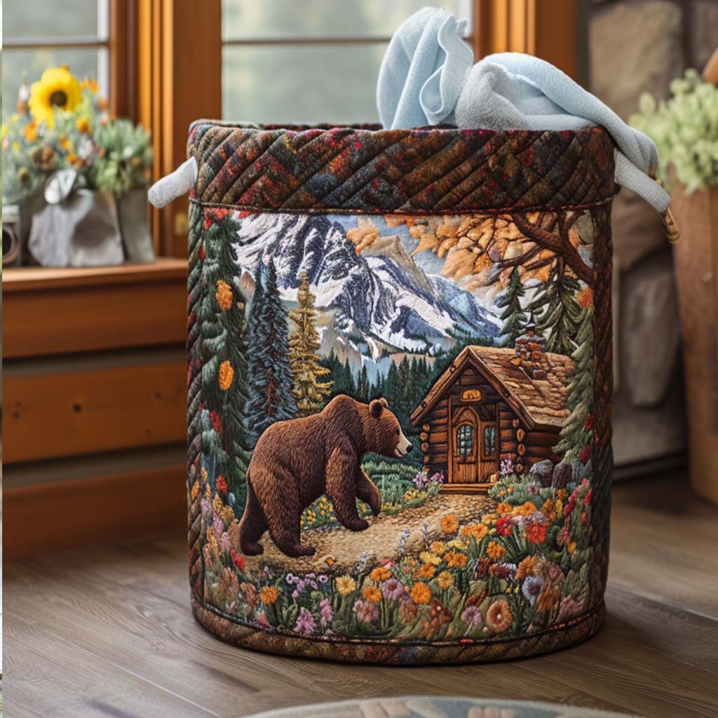 Quilted Laundry Basket with Bear