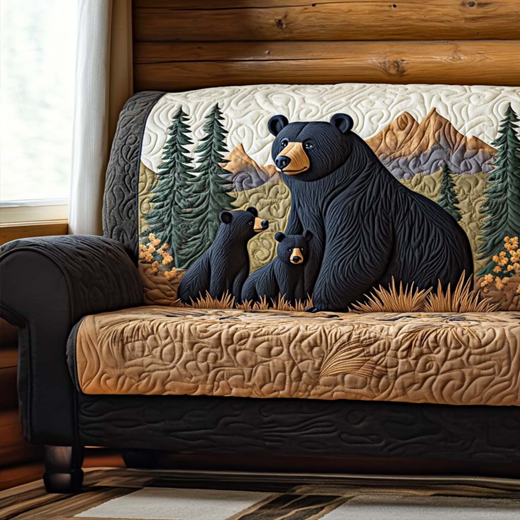 Quilted Sofa Cover – with Bear in the Cabin