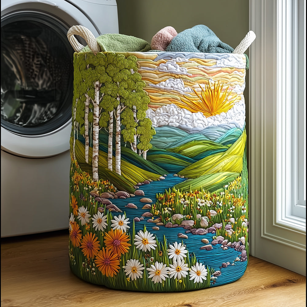 Quilted Laundry Basket with Nature Landscape