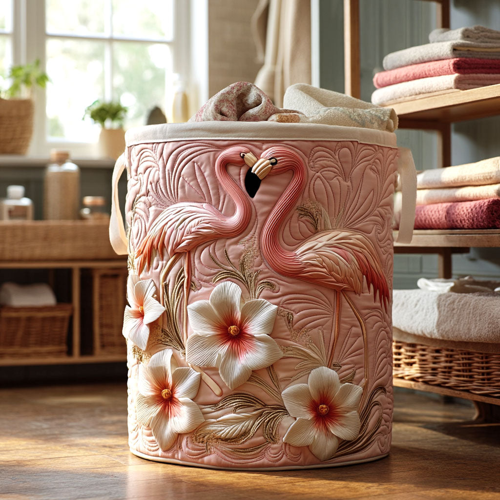 Quilted Laundry Basket with Flamingos