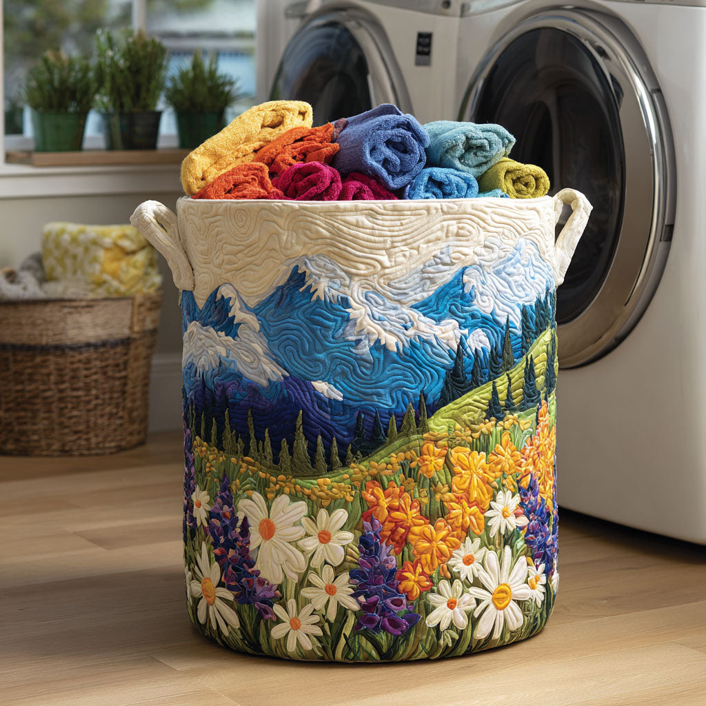 Quilted Laundry Basket with Floral Design