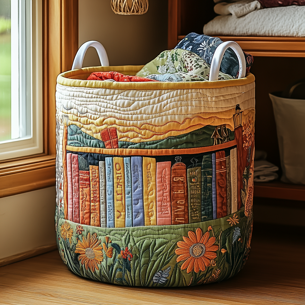 Quilted Laundry Basket with Floral Pattern