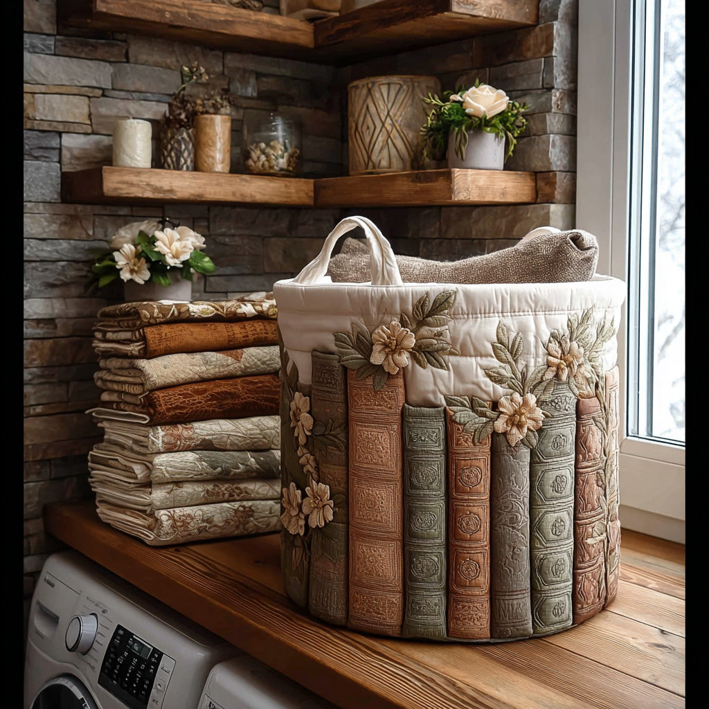 Quilted Laundry Basket with Floral Pattern