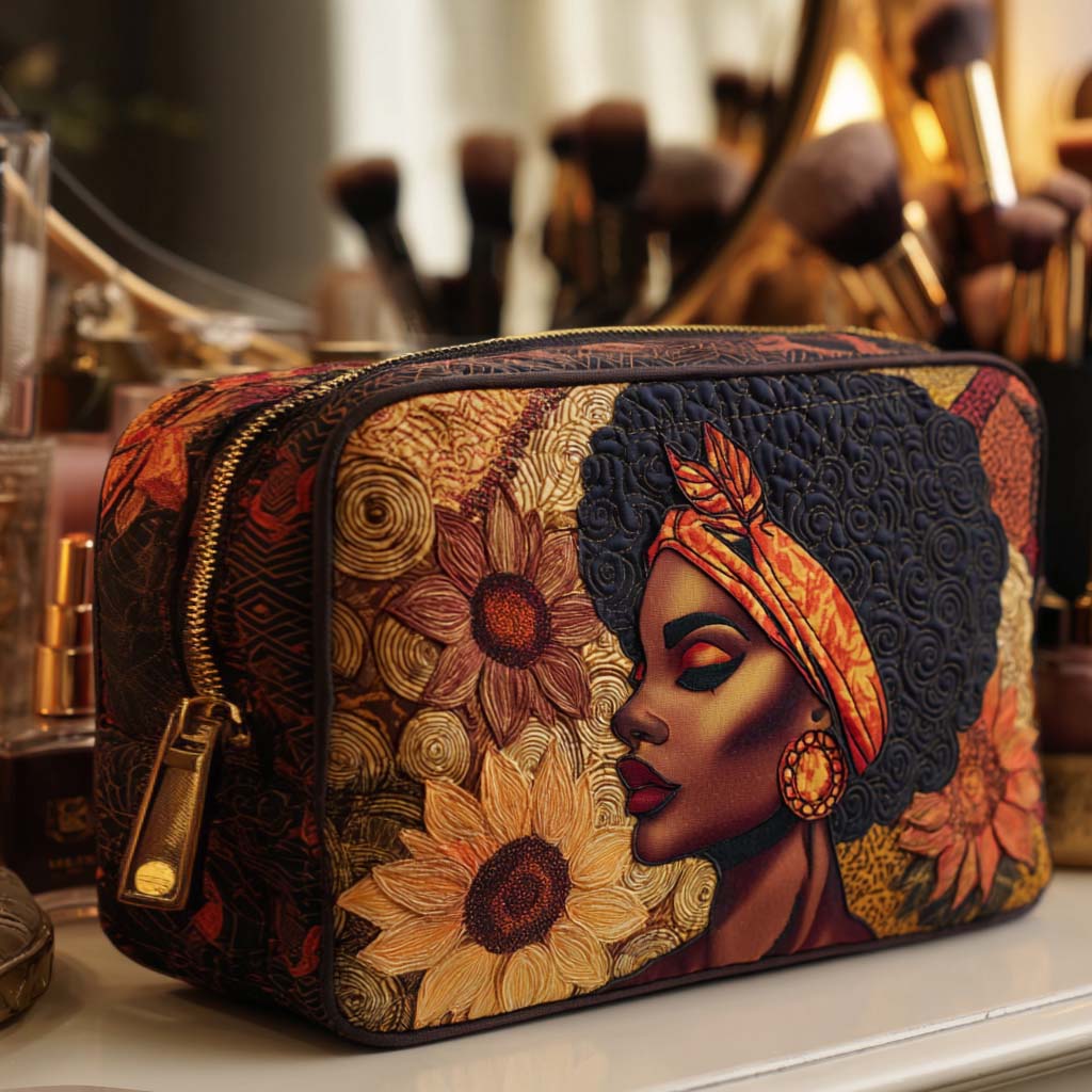 Quilted Makeup Bag with Eye-Catching Flower