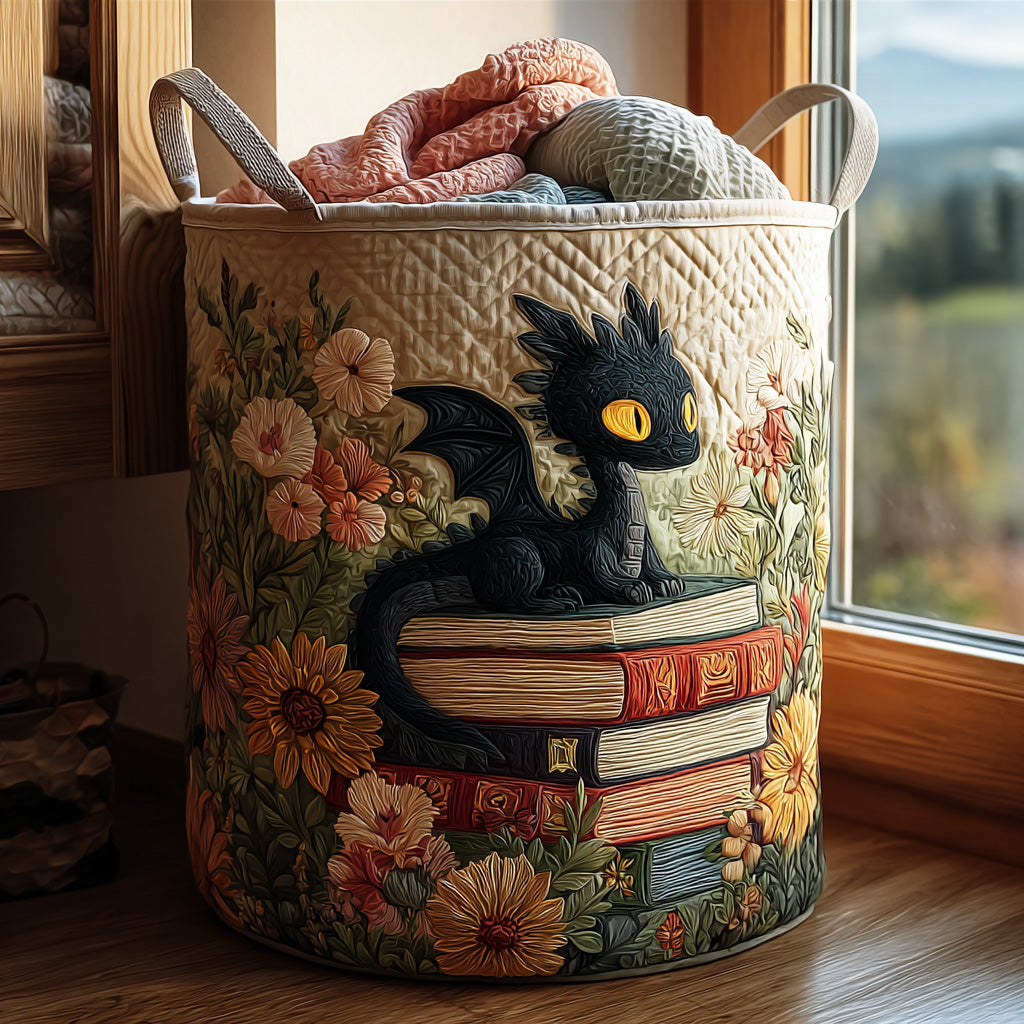 Quilted Laundry Basket with Literary Design