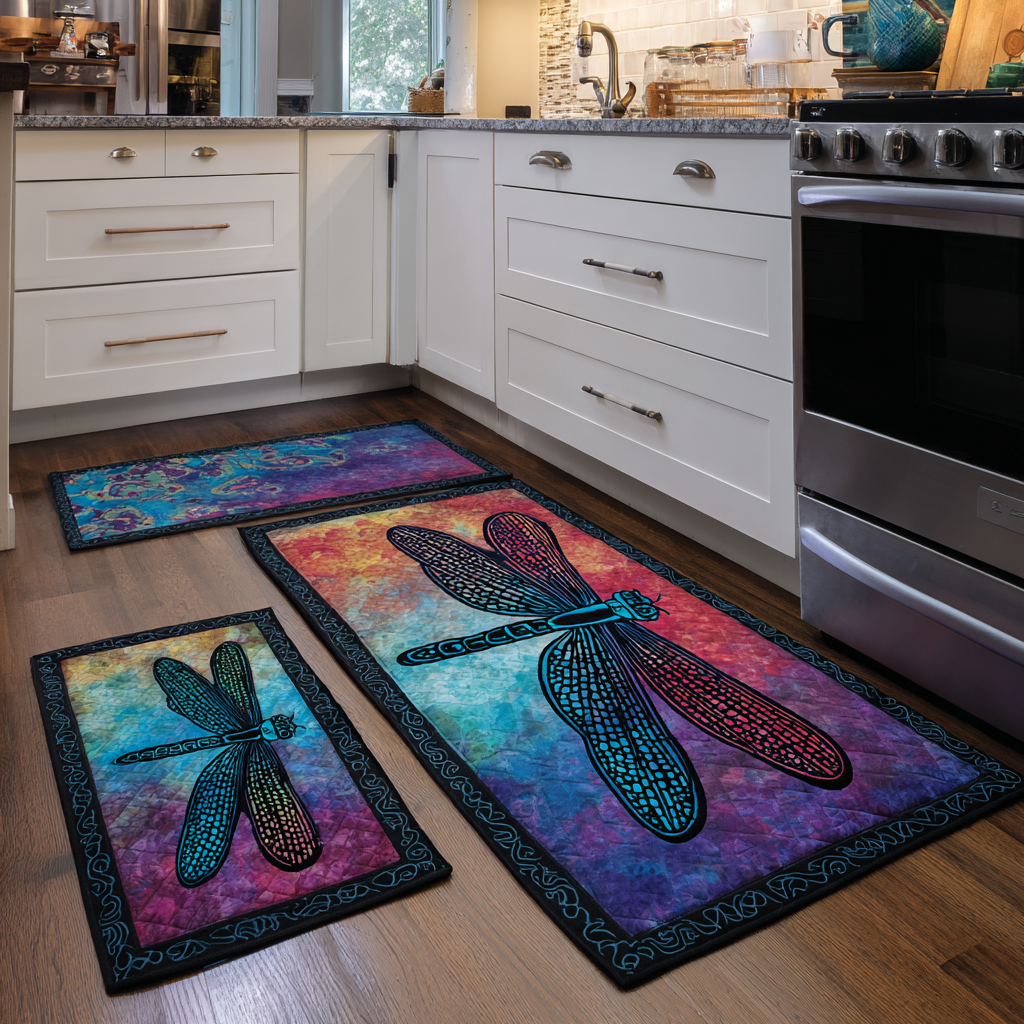 Non-Slip Kitchen Rug with Glowing Dragonfly