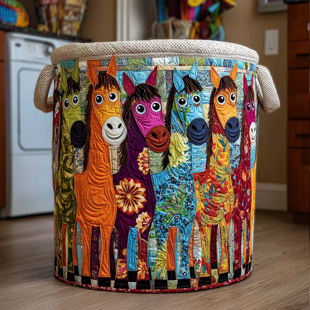 Quilted Laundry Basket with Country Flock