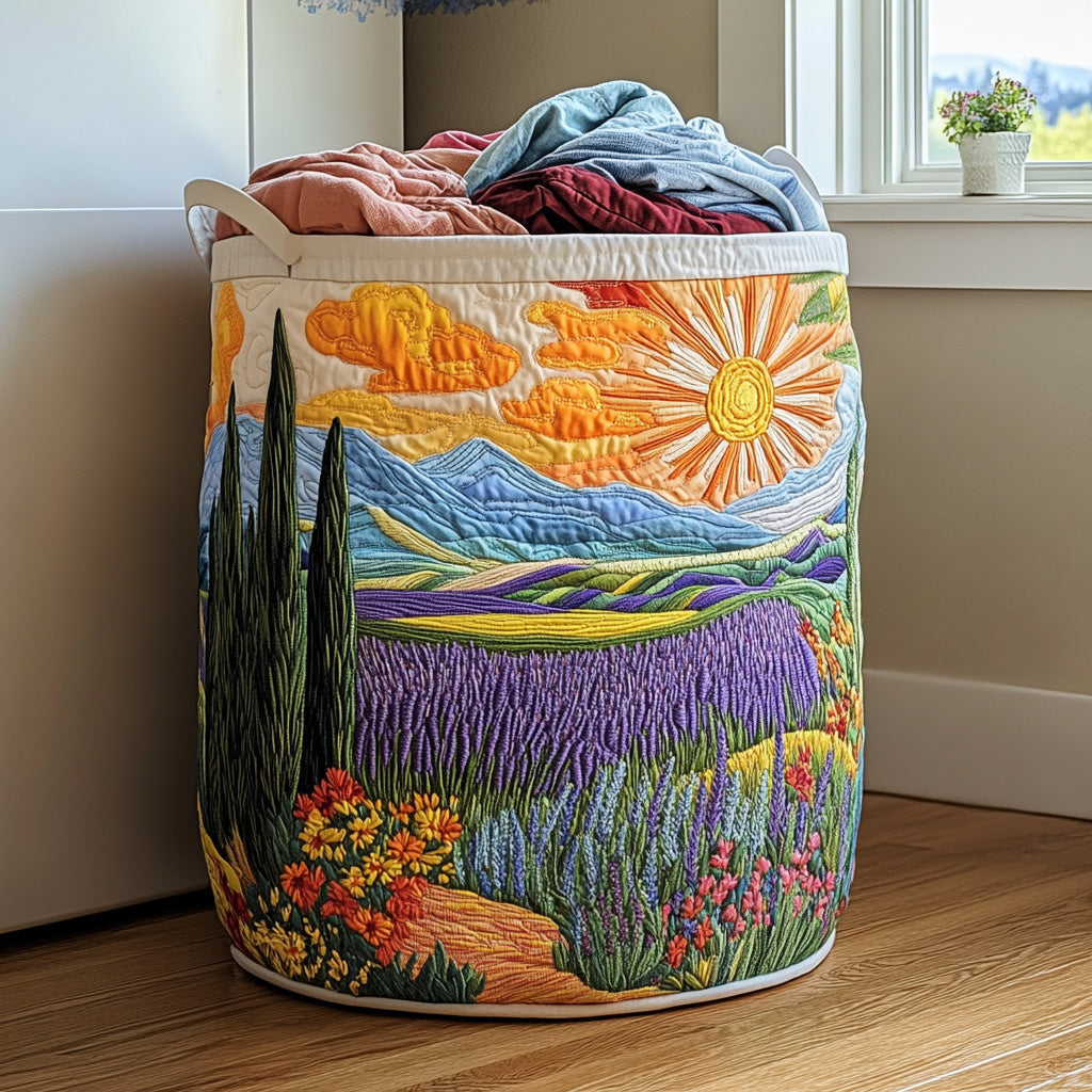 Quilted Laundry Basket with Floral Pattern