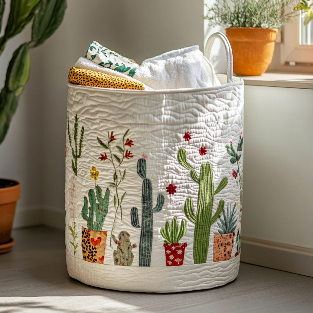 Quilted Laundry Basket with Cactus