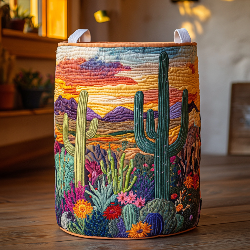 Quilted Laundry Basket with Cactus
