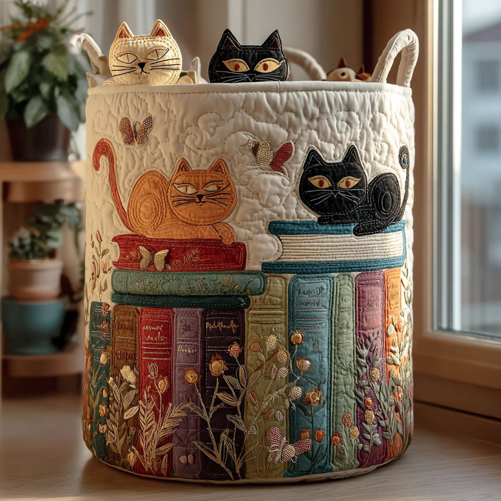 Quilted Laundry Basket with Cats