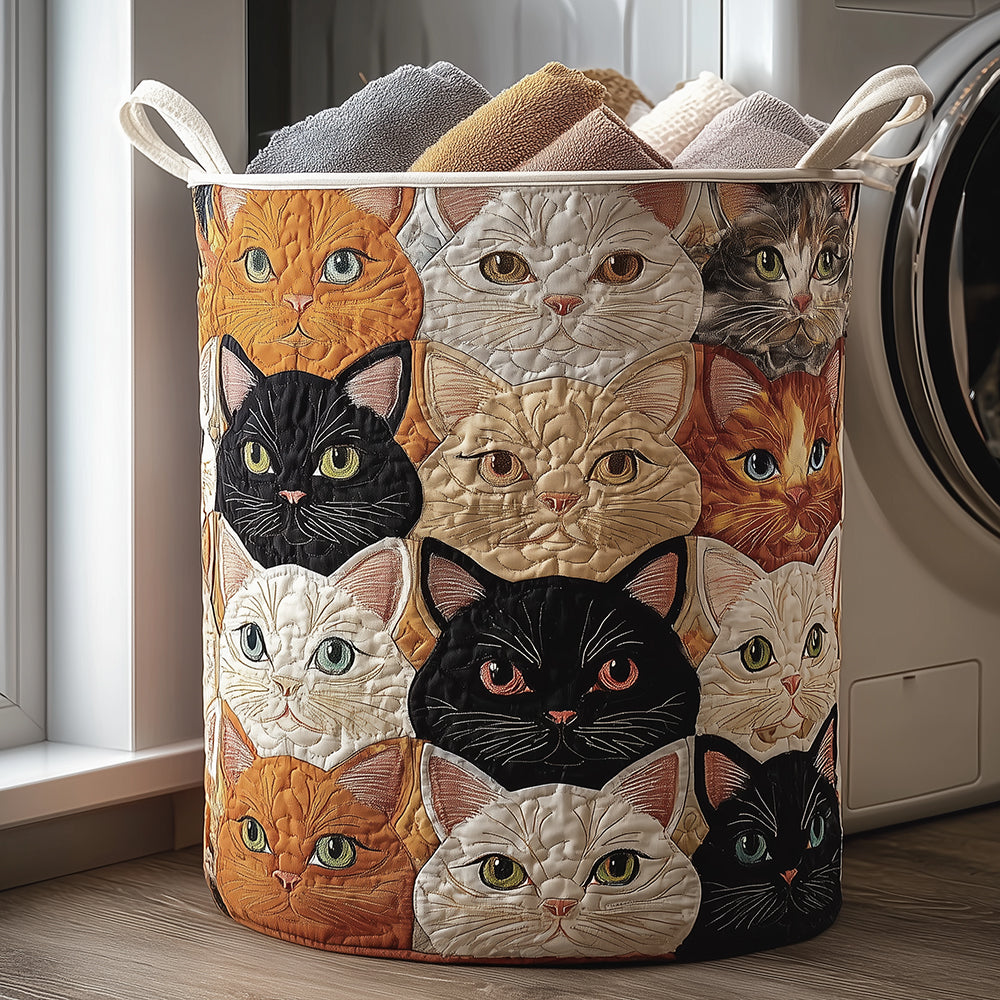Quilted Laundry Basket with Cats