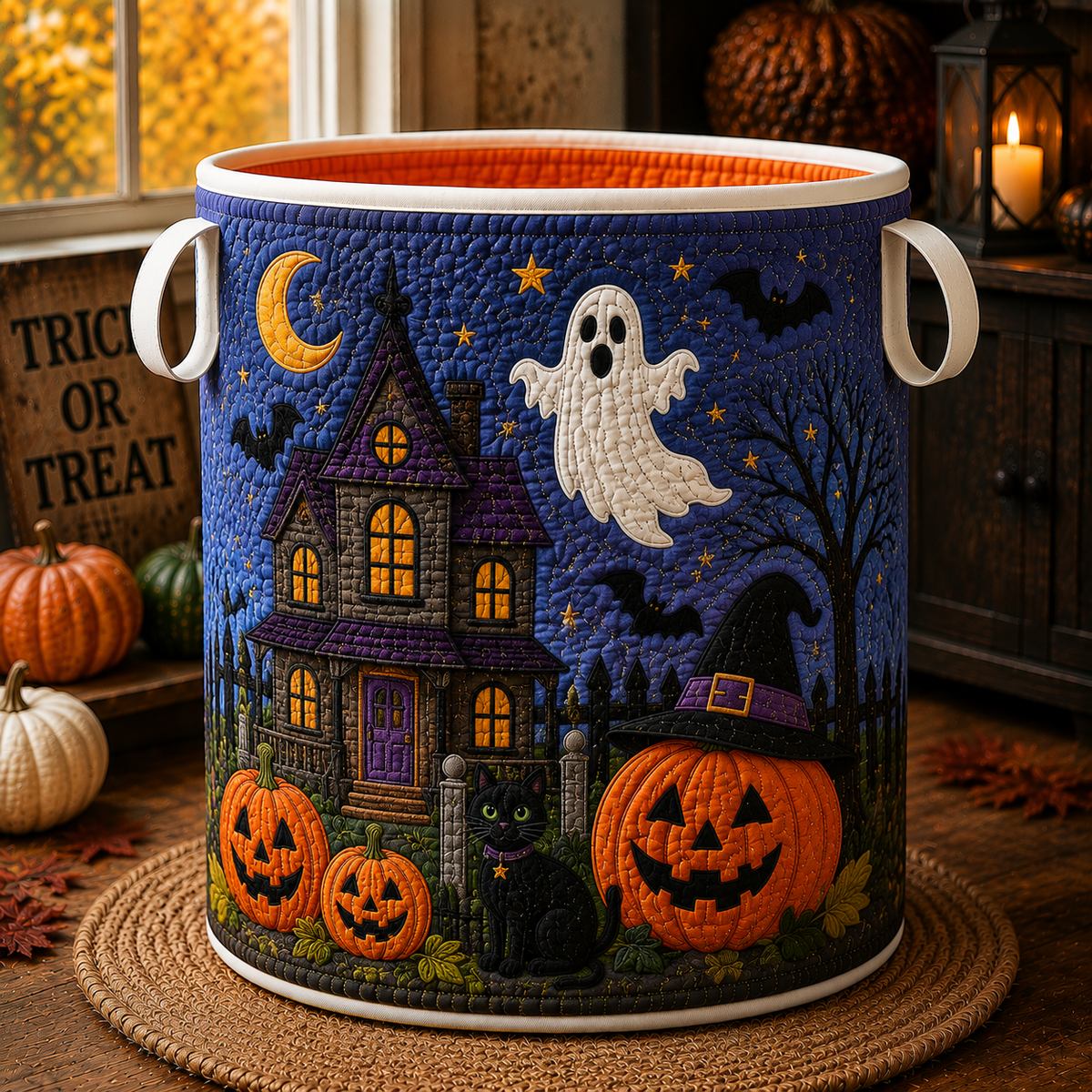 Quilted Laundry Basket – Haunted House and Ghost