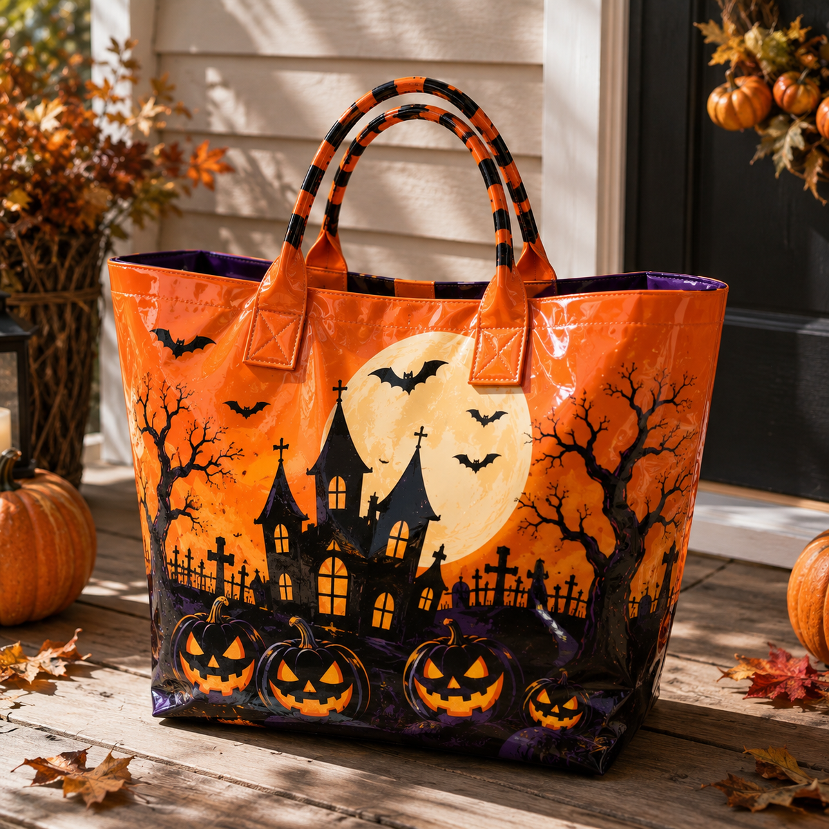 PVC Tote Bag – Haunted Castle and Pumpkin Lanterns