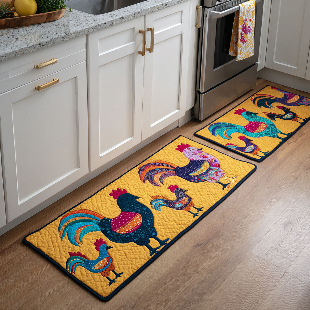 Non-Slip Kitchen Rug with Chickens and Flowers